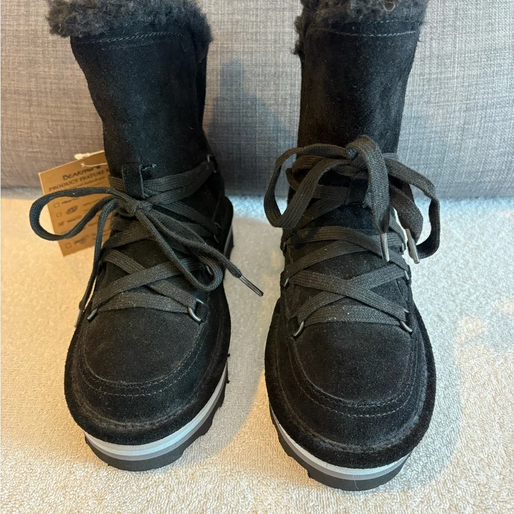 BEARPAW Retro Mondi Platform Boots Black Suede Youth 2 NWT